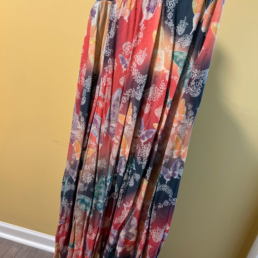 Soft Surroundings Pink and Blue Maxi A-Line Skirt